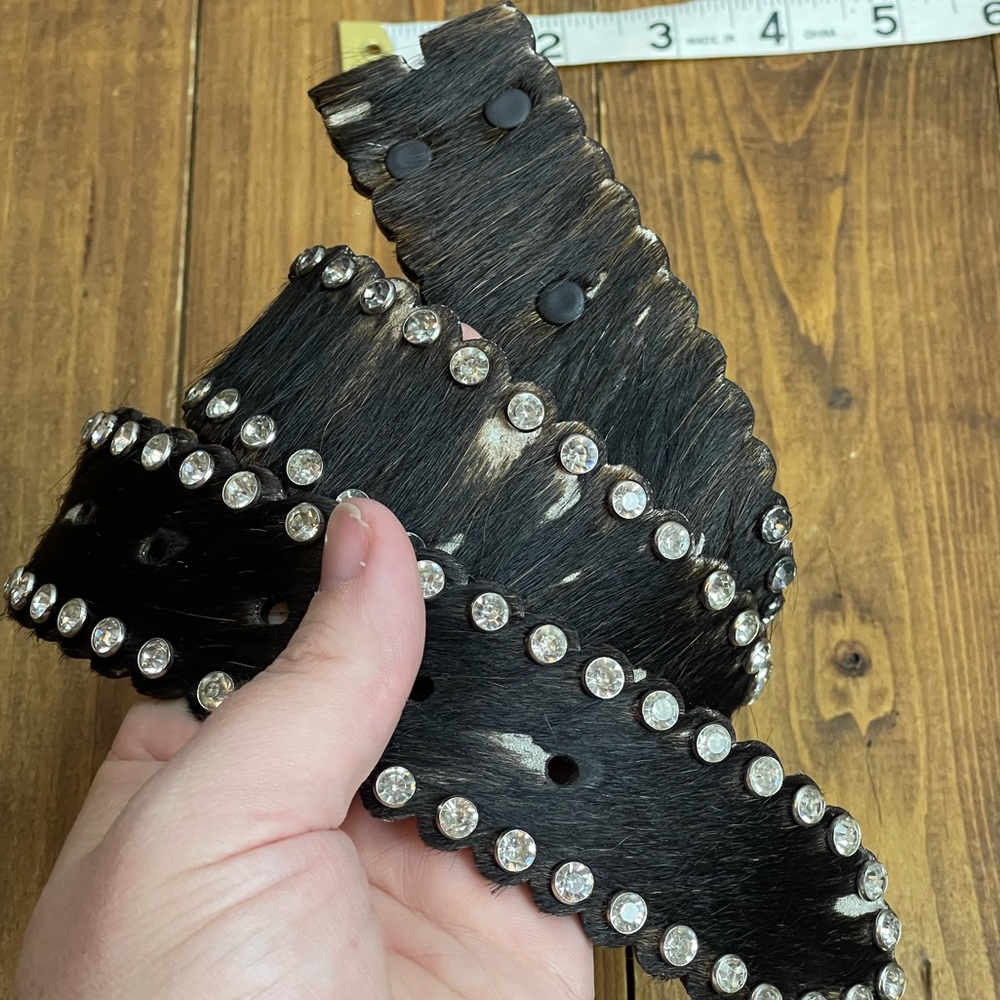 Nocona Black and White Hair-On Belt with Rhinestones